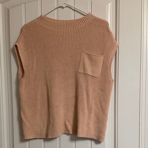 Sleeveless Knit Pocket Sweater Vest - Peach